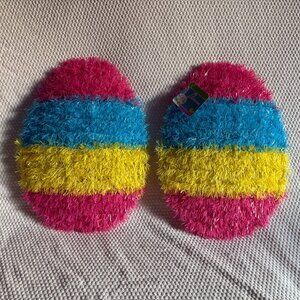 NWT, Easter decor, set of two 12 inch eggs on plastic frame: pink, blue, yellow